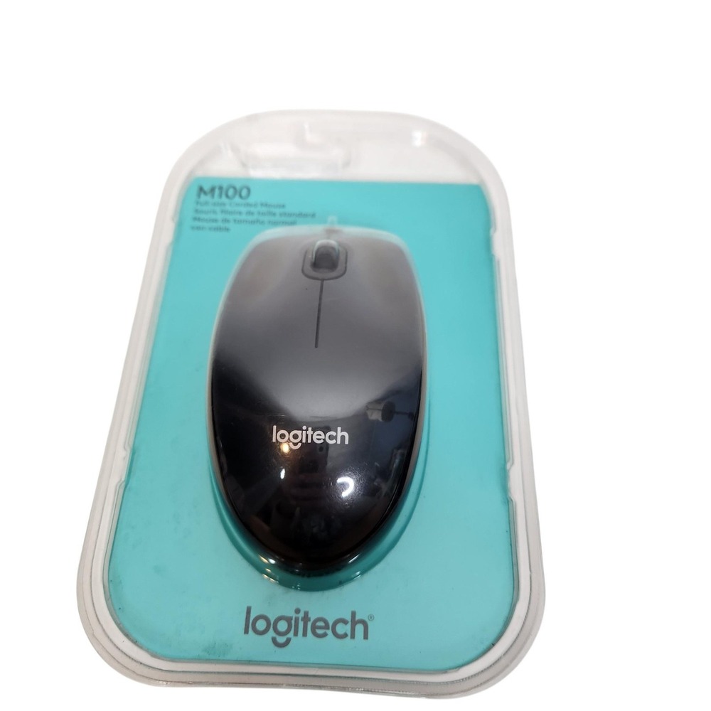 Logitech M100 Wired Optical Mouse Black USB 1000 DPI Scroll Wheel New PC Mac